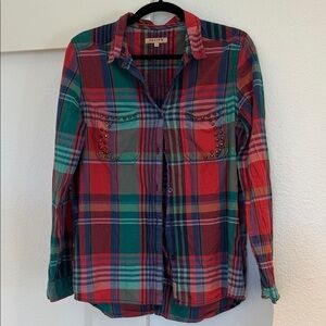 Review Red and Green Plaid Button Down Shirt
